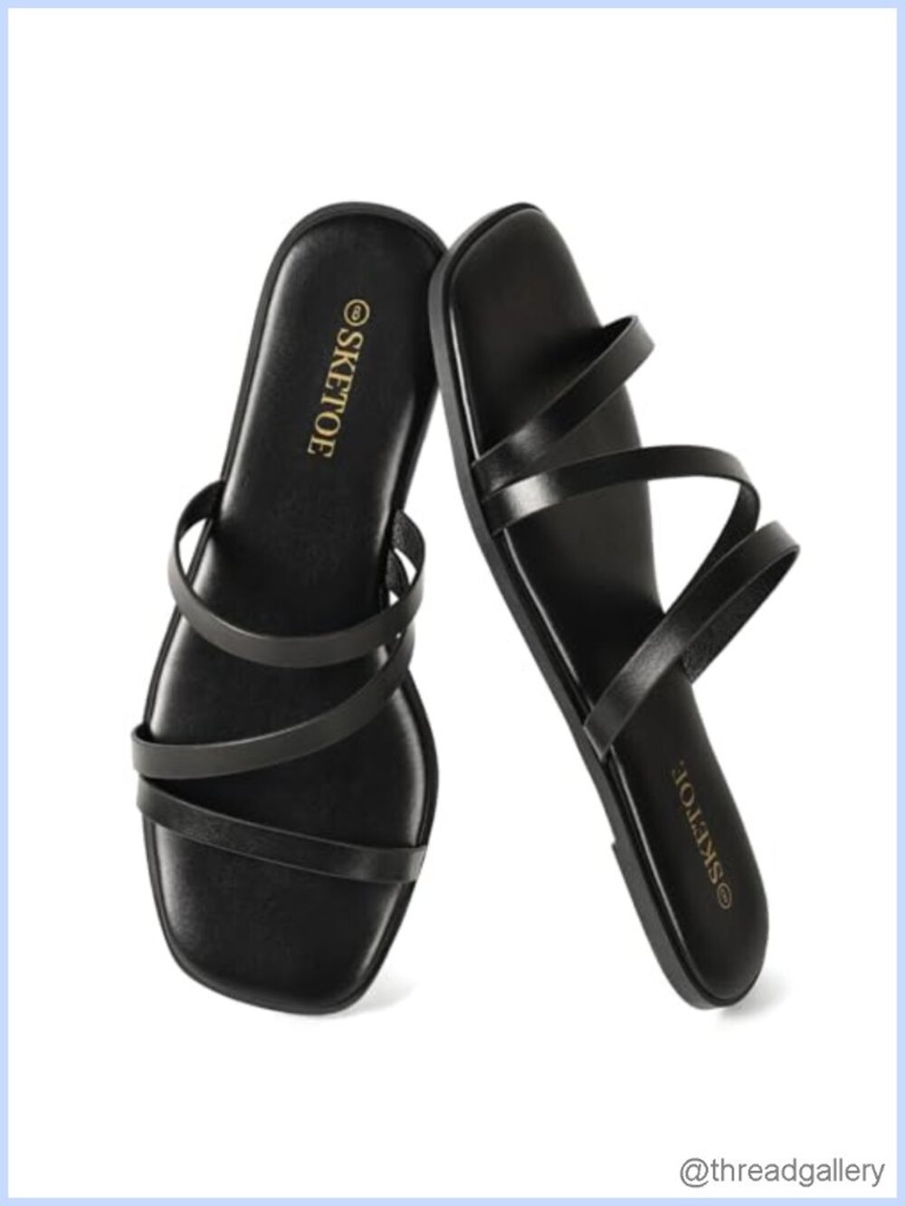 Women's Square Toe Strappy Flat Sandals Faux Leather Slip On Dressy Casual